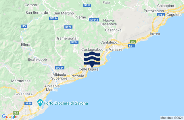 Karte der Gezeiten Celle Ligure, Italy