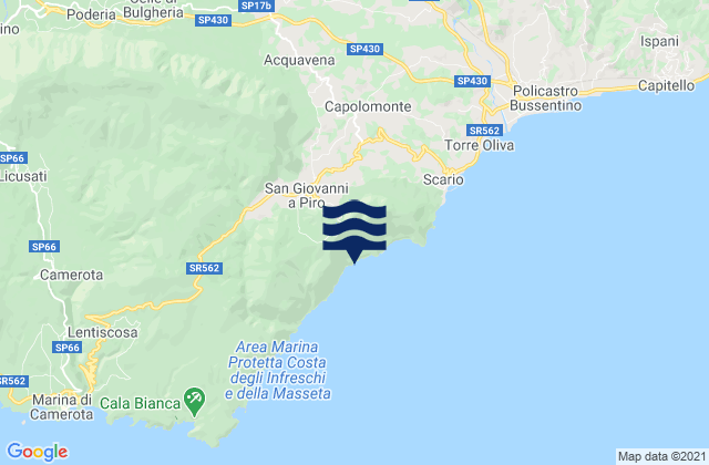 Karte der Gezeiten Celle di Bulgheria, Italy