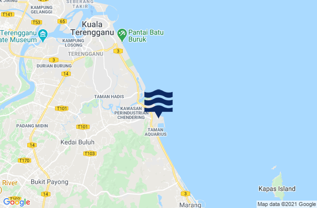 Karte der Gezeiten Cendering (Chendering), Malaysia