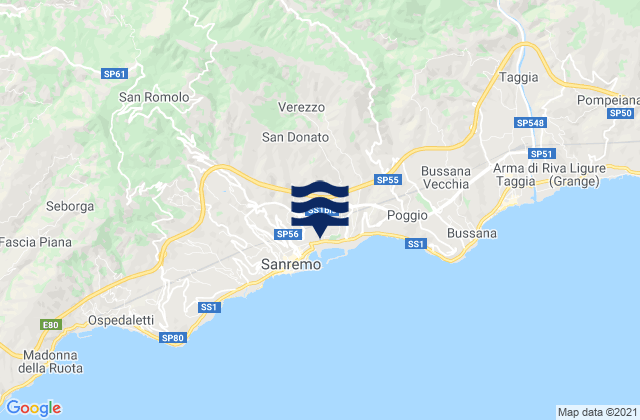 Karte der Gezeiten Ceriana, Italy