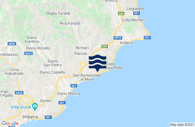 Karte der Gezeiten Cervo, Italy