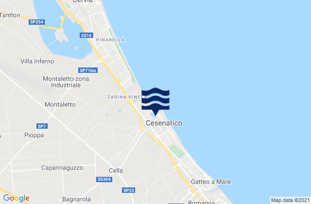 Karte der Gezeiten Cesenatico, Italy
