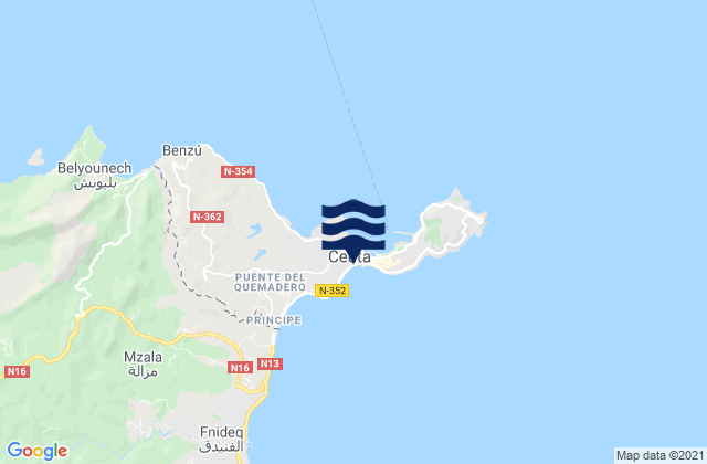 Karte der Gezeiten Ceuta, Spain