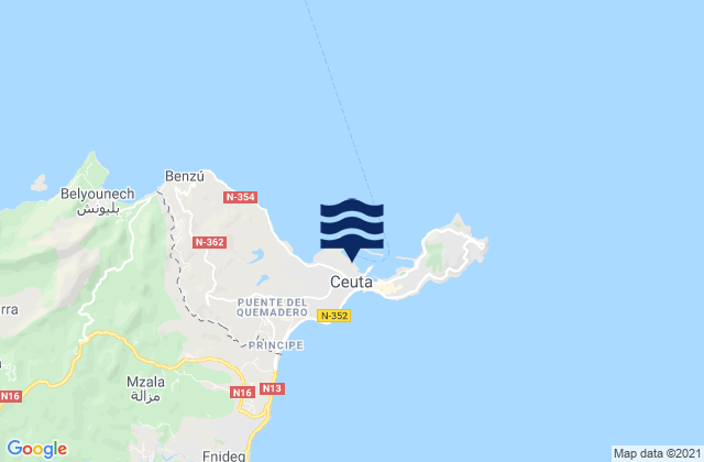 Karte der Gezeiten Ceuta Port, Spain