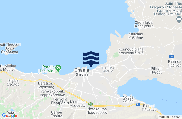 Karte der Gezeiten Chaniá, Greece
