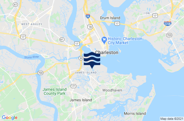 Karte der Gezeiten Charleston County, United States