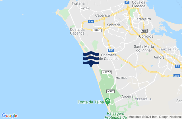 Karte der Gezeiten Charneca de Caparica, Portugal