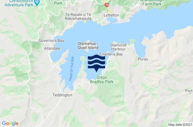 Karte der Gezeiten Charteris Bay, New Zealand