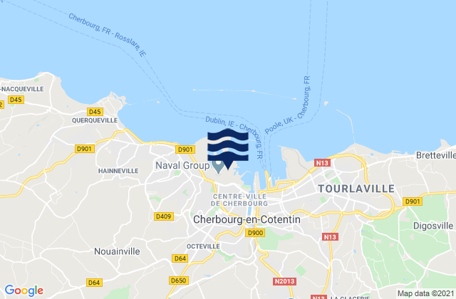 Karte der Gezeiten Cherbourg, France