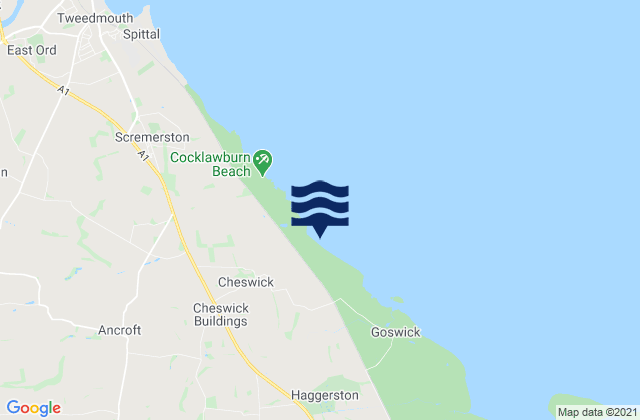 Karte der Gezeiten Cheswick Sands Cocklawburn Beach, United Kingdom