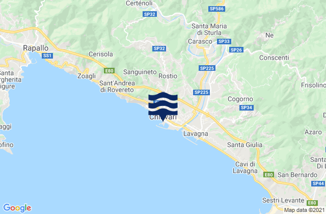 Karte der Gezeiten Chiavari, Italy