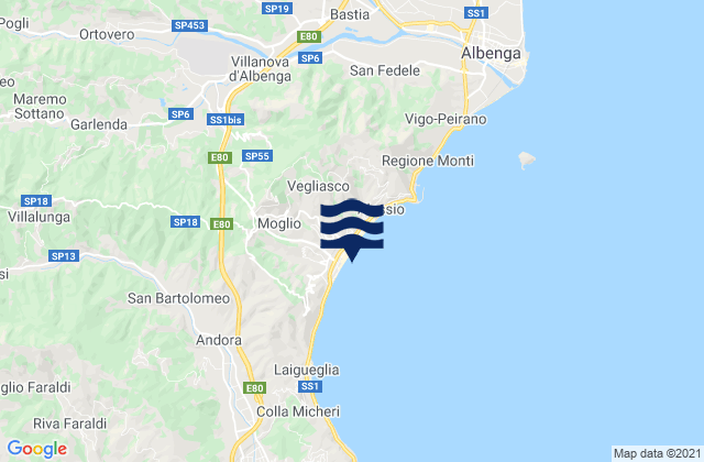 Karte der Gezeiten Chiesa, Italy