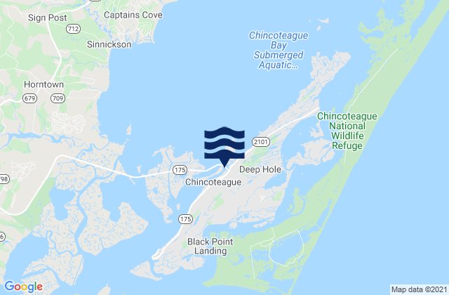 Karte der Gezeiten Chincoteague Island (Lewis Creek), United States