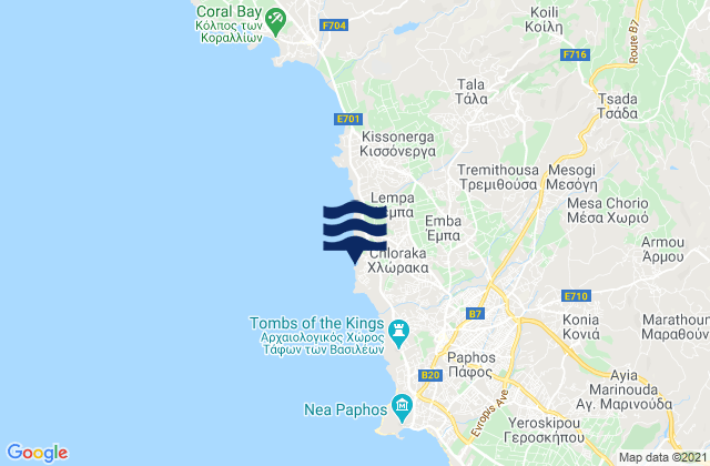 Karte der Gezeiten Chlórakas, Cyprus