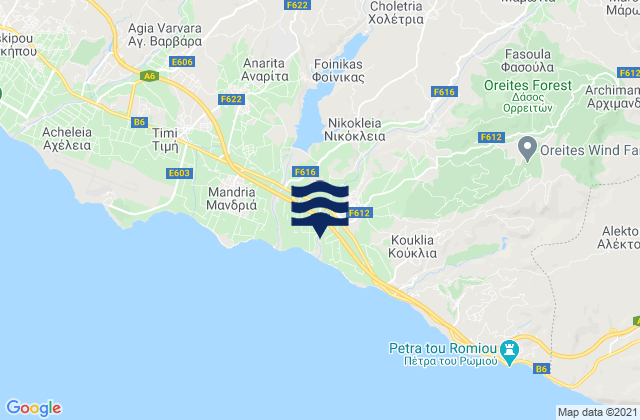 Karte der Gezeiten Cholétria, Cyprus