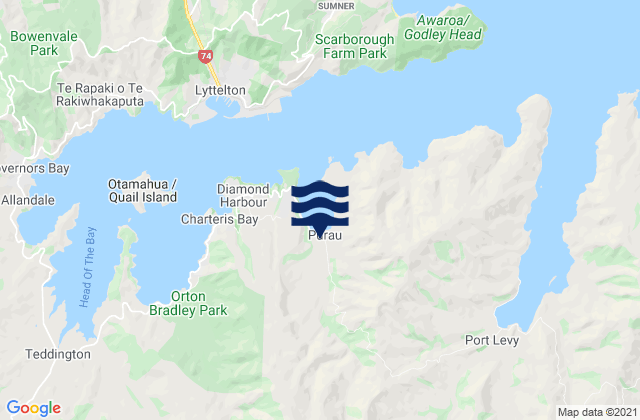 Karte der Gezeiten Christchurch City, New Zealand