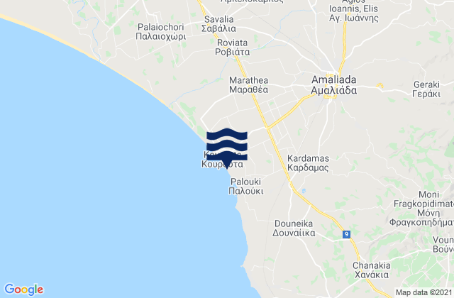 Karte der Gezeiten Chávari, Greece