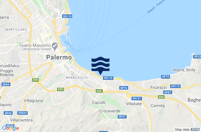 Karte der Gezeiten Ciaculli, Italy