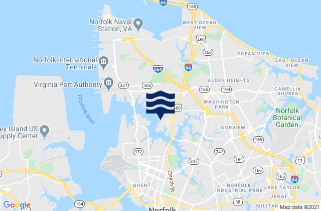 Karte der Gezeiten City of Norfolk, United States