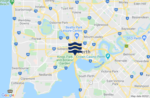 Karte der Gezeiten City of Perth, Australia