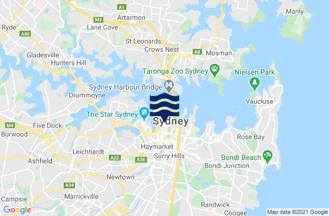 Karte der Gezeiten City of Sydney, Australia