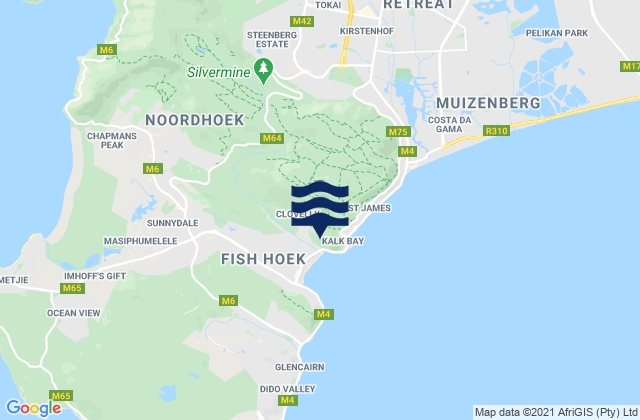 Karte der Gezeiten Clovelly, South Africa