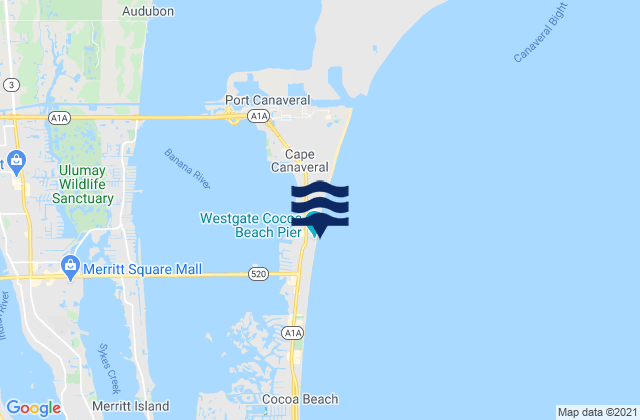 Karte der Gezeiten Cocoa Beach Pier, United States