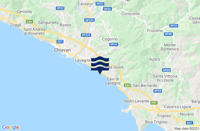 Karte der Gezeiten Cogorno, Italy