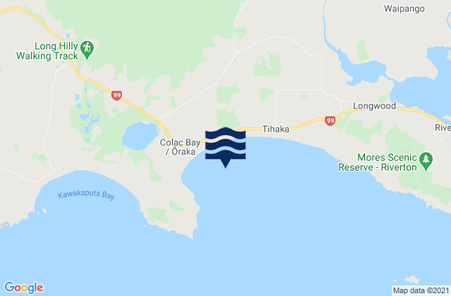 Karte der Gezeiten Colac Bay/Oraka, New Zealand