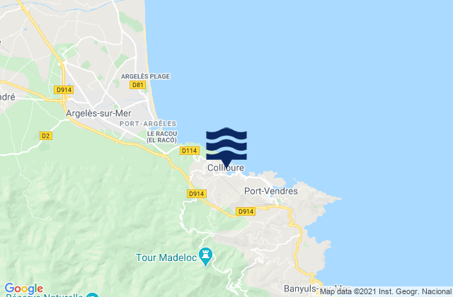 Karte der Gezeiten Collioure, France