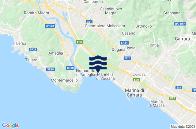 Karte der Gezeiten Colombiera-Molicciara, Italy