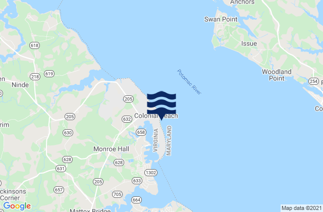 Karte der Gezeiten Colonial Beach, United States