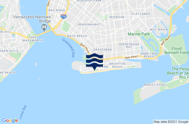 Karte der Gezeiten Coney Island Brooklyn, United States