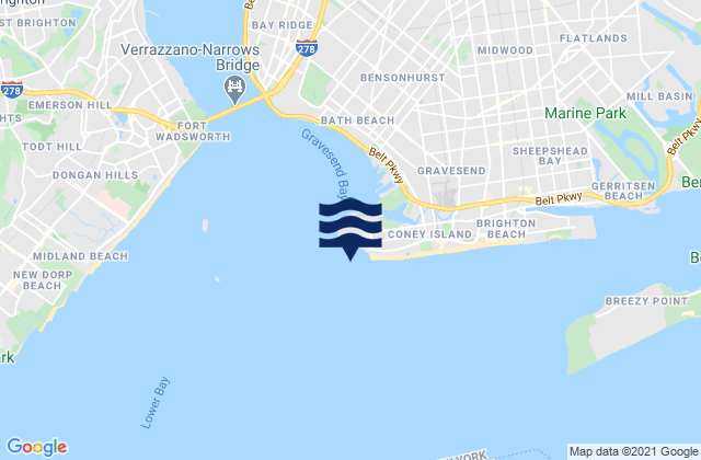 Karte der Gezeiten Coney Island Channel west end, United States