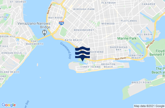 Karte der Gezeiten Coney Island, United States