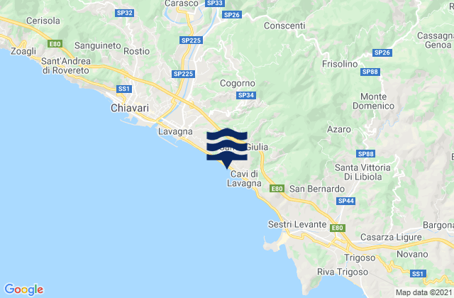 Karte der Gezeiten Conscenti, Italy