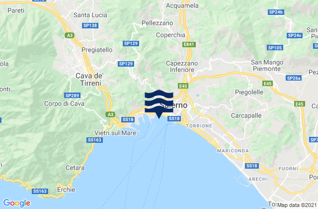 Karte der Gezeiten Coperchia, Italy