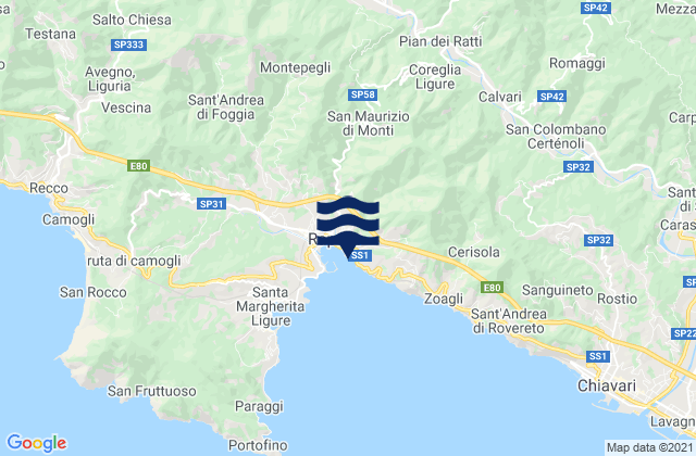Karte der Gezeiten Coreglia Ligure, Italy