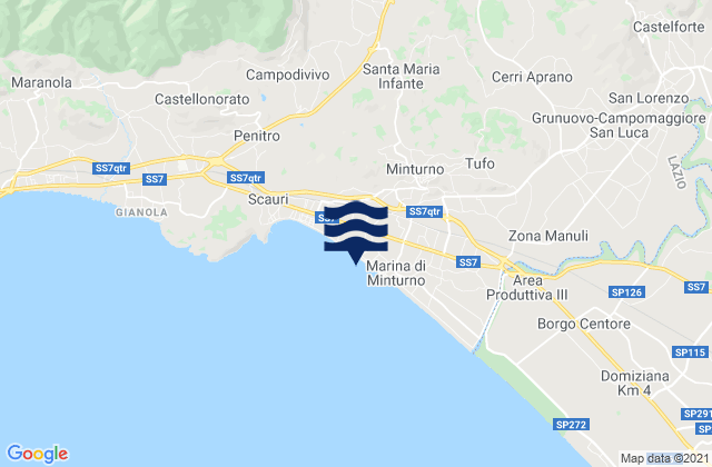 Karte der Gezeiten Coreno Ausonio, Italy