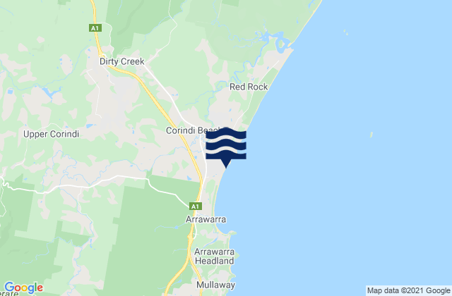 Karte der Gezeiten Corindi Beach, Australia