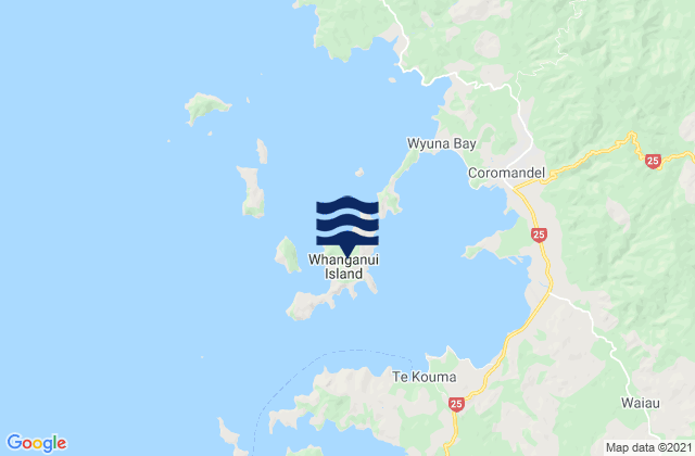 Karte der Gezeiten Coromandel Harbour - Whanganui Island, New Zealand