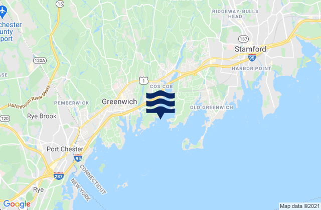 Karte der Gezeiten Coscob Harbor off Goose Island, United States