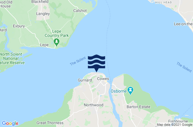 Karte der Gezeiten Cowes Beach, United Kingdom