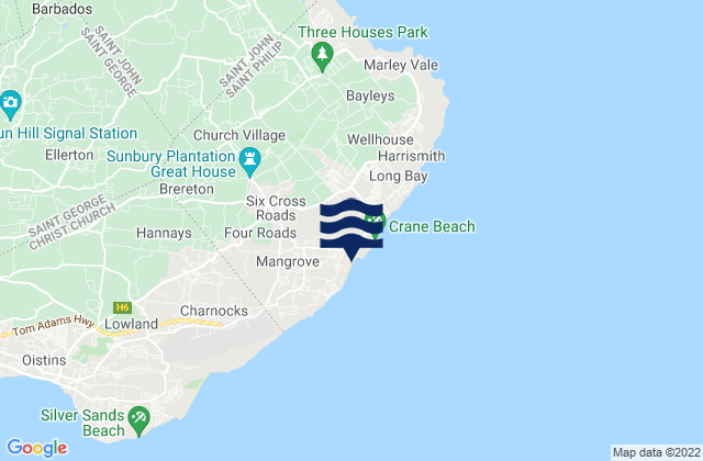 Karte der Gezeiten Crane Beach / Foul Bay, Barbados