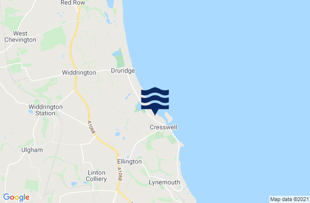 Karte der Gezeiten Cresswell Beach, United Kingdom