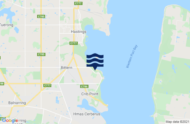 Karte der Gezeiten Crib Point, Australia