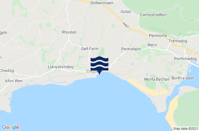 Karte der Gezeiten Criccieth Beach, United Kingdom