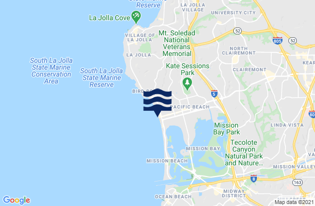 Karte der Gezeiten Crystal Pier and Pacific Beach, United States