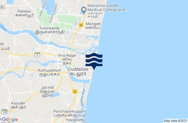 Karte der Gezeiten Cuddalore, India