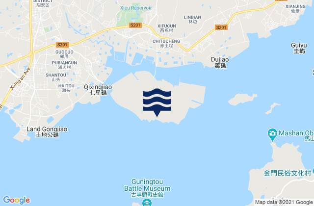 Karte der Gezeiten Dadeng, China